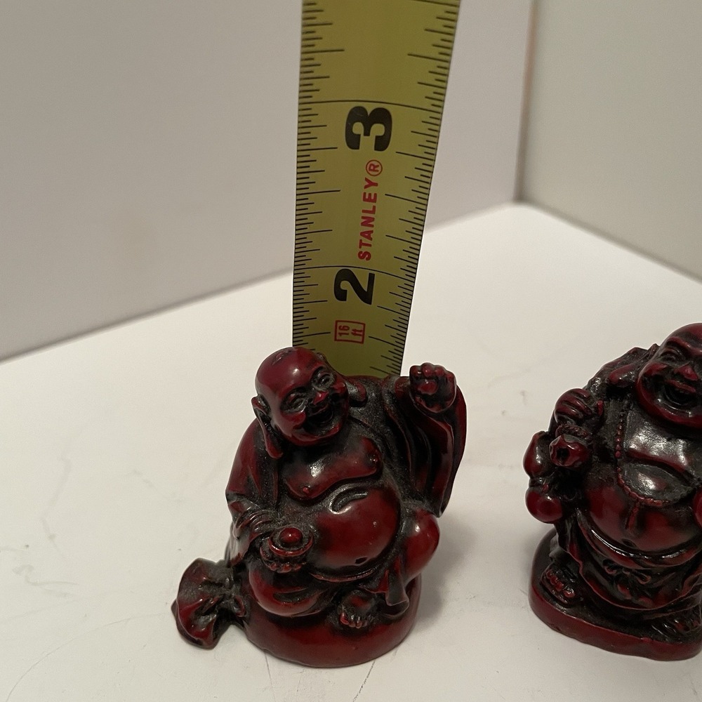 Vintage Style Mini Red Resin Laughing Buddha Figurines - Set of 2 (2") - Picture 6 of 6